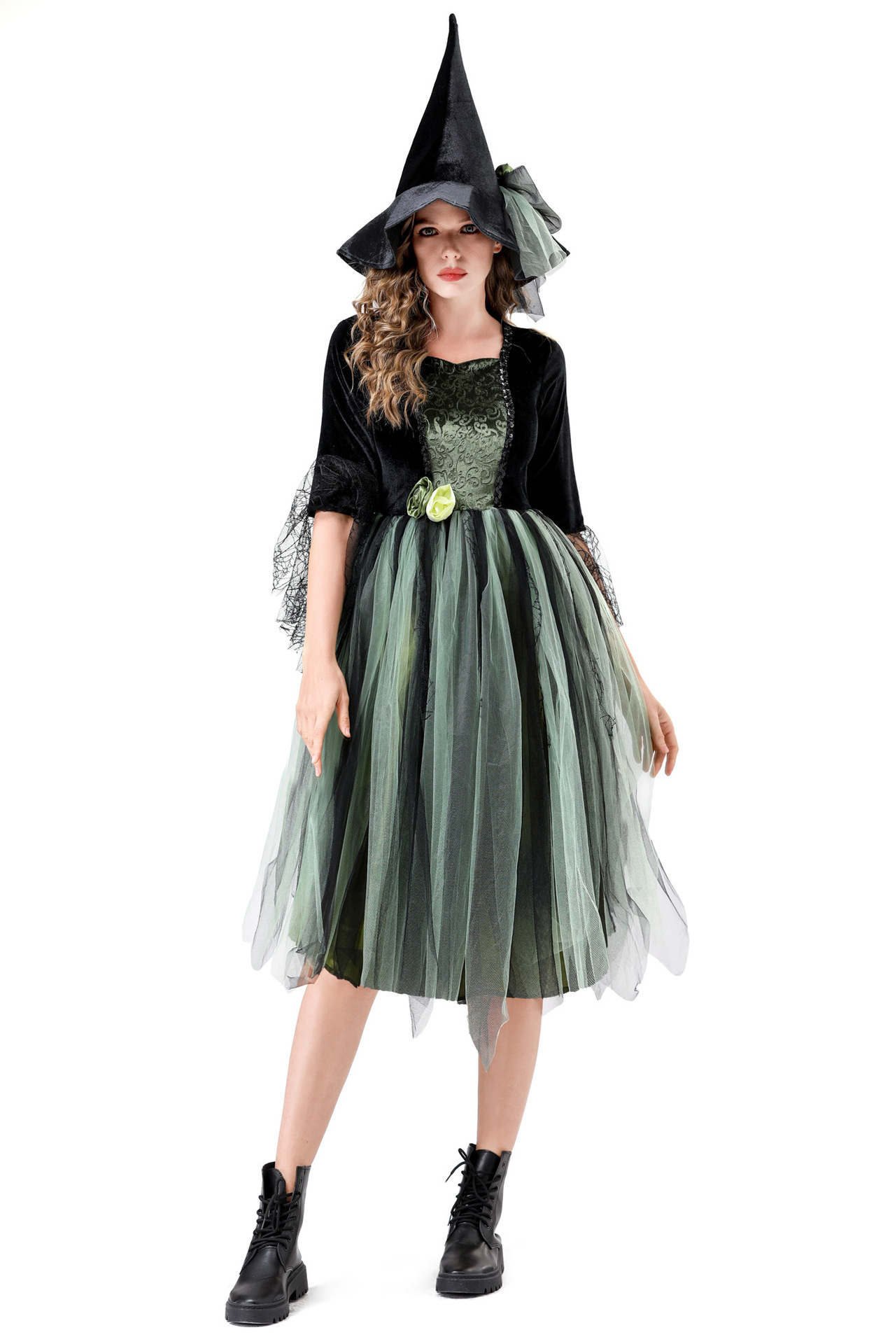 Women Green Witch Costume - Halloween Party Cosplay Outfit Adult Tulle Dress